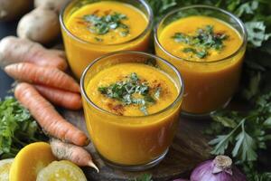 Carrot and ginger soup with ginger and turmeric photo