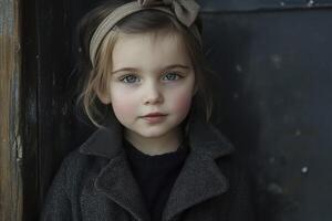 A little girl with a bow on her head photo