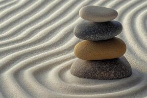 A stack of rocks on a sandy beach photo