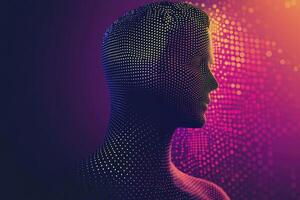 The head of a man is shown in a colorful background photo