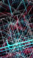 Technological high tech background of a complex tunnel made by colorful narrow lines. Animation. Flowing through the virtual space filled with bending stripes, seamless loop. video
