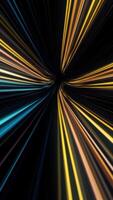 Abstract colorful glowing lasers forming speed tunnel on black background, seamless loop. Animation. Motion graphic backdrop, Speed of light, neon glowing rays in motion. video