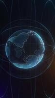 Beautiful Earth hologram in rotation. Media. Cyberspace structure around globe, futuristic business and technology concept. Vertical . video