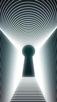 Abstract animation of neon keyhole icon forming the tunnel on black background. Animation. Concept of access video