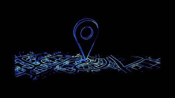 Neon frame effect, Map with a Pin on black background video