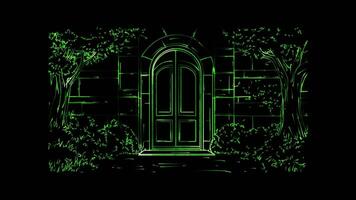 Neon frame effect, Open Door Represents access to justice and transparency on black background video