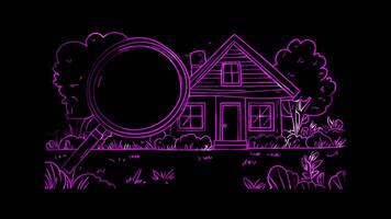 Neon frame effect, Magnifying Glass Represents investigation and scrutiny in law on black background video