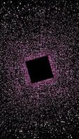 Abstract space tunnel with a square surrounded by millions of shining particles. Motion. Rotating black square surrounded by space dust. video