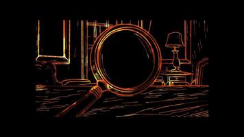 Neon frame effect, Magnifying Glass Represents investigation and scrutiny in law on black background video