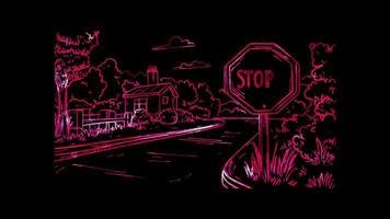 Neon frame effect, Stop Sign Symbolizes halting unlawful actions on black background video