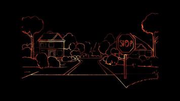 Neon frame effect, Stop Sign Symbolizes halting unlawful actions on black background video