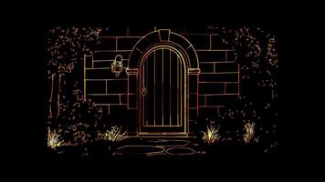 Neon frame effect, Open Door Represents access to justice and transparency on black background video