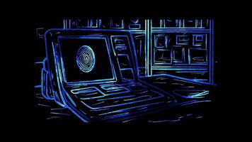 Neon frame effect, Fingerprint Scanning Device Represents modern identification in law enforcement on black background video