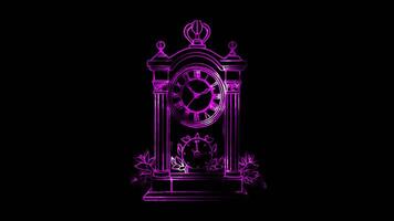 Neon frame effect, Clock on black background video