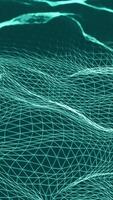 Cyberspace with hills and grid. Animation. 3D space with cyber relief from grid. Disappearing grid on 3d relief. Animation with relief for game worlds video