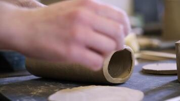 Crafting Beautiful Pottery Hands Skillfully Working with Clay to Create Artful Pieces. Stock Clip video