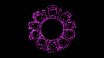 Neon frame effect, Community Circle on black background video