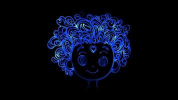 Neon frame effect, smiling face on black background video