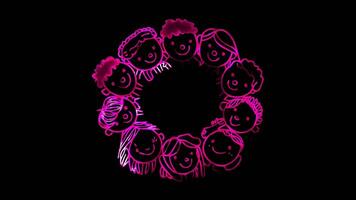 Neon frame effect, Community Circle on black background video