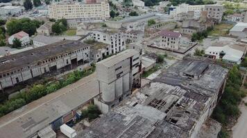 Aerial view of the largest abandoned factory. Factory ruins video