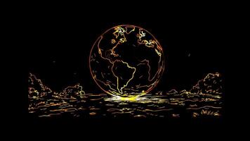 Neon frame effect, Earth Globe on black background video