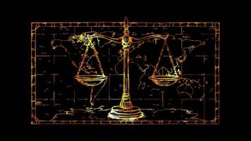 Neon frame effect, Justice Scale on a Map on black background video
