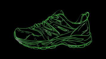 Neon frame effect, Running Shoe A stylized athletic shoe on black background video