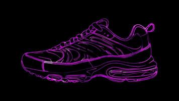 Neon frame effect, Running Shoe A stylized athletic shoe on black background video
