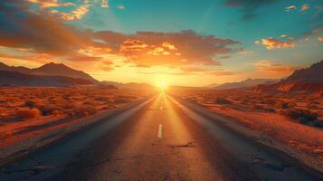 Scenic Highway at Sunset in Vast Landscape photo