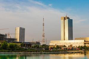 The subject of the photo is the construction of a building of a business center or residential building