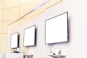 Blank mockup display with laptops at the event photo
