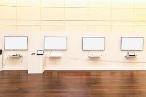 Blank mockup display with laptops at the event photo