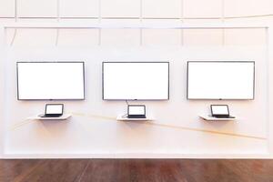 Blank mockup display with laptops at the event photo