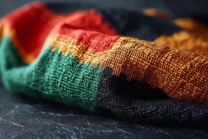 Abstract geometric background of black, red, yellow, green colors of pan African flag. Black History Month concept with copy space photo