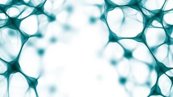 Geometric AI neural network patterns in shades of blue and green on a white background with empty space for text photo