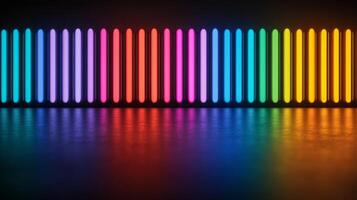 Bright multicolored sound bars sync perfectly to an invisible rhythm isolated on a black background bright colors flashing in time photo