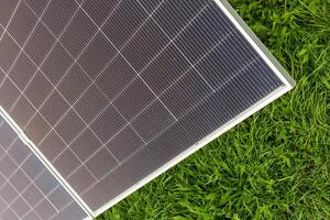 Solar power station or panels, photovoltaics, alternative source of electricity. Concept of sustainable and renewable sources. photo