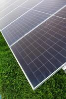 Solar power station or panels, photovoltaics, alternative source of electricity. Concept of sustainable and renewable sources. photo