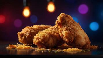 Crispy Fried Chicken Drumsticks on a Plate with Colorful Background photo