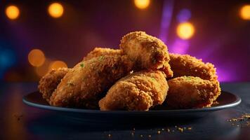 Crispy Fried Chicken Drumsticks on a Plate with Colorful Background photo