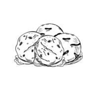 monochrome four ice cream balls hand drawn sketch illustration. Black and white sweet dessert element etching drawing for label design, packaging, menu vector