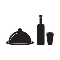 A black and white image of a bottle and a plate vector