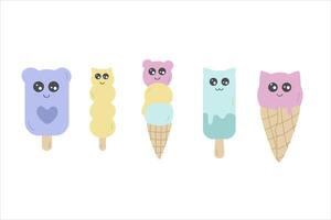 Set of color illustrations of cute icecream. vector