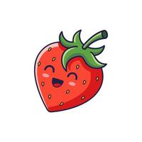 Cute Kawaii Strawberry character. hand drawn cartoon icon illustration. Strawberry character in doodle style. Isolated on white background. vector