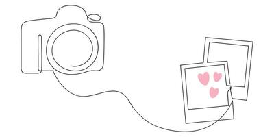 Camera and photo in one continuous line. One line drawing, minimalism. vector