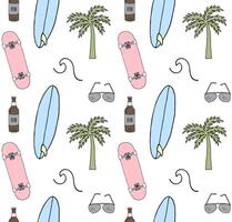 Seamless pattern of doodle skate and surf vector