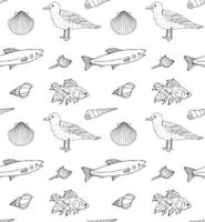Seamless pattern of sea fish and shell vector