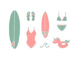 Set of sketch beach suit and accessories vector