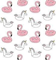Flamingo and unicorn floating pattern vector