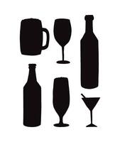 Set of alcohol bottles and glasses vector
